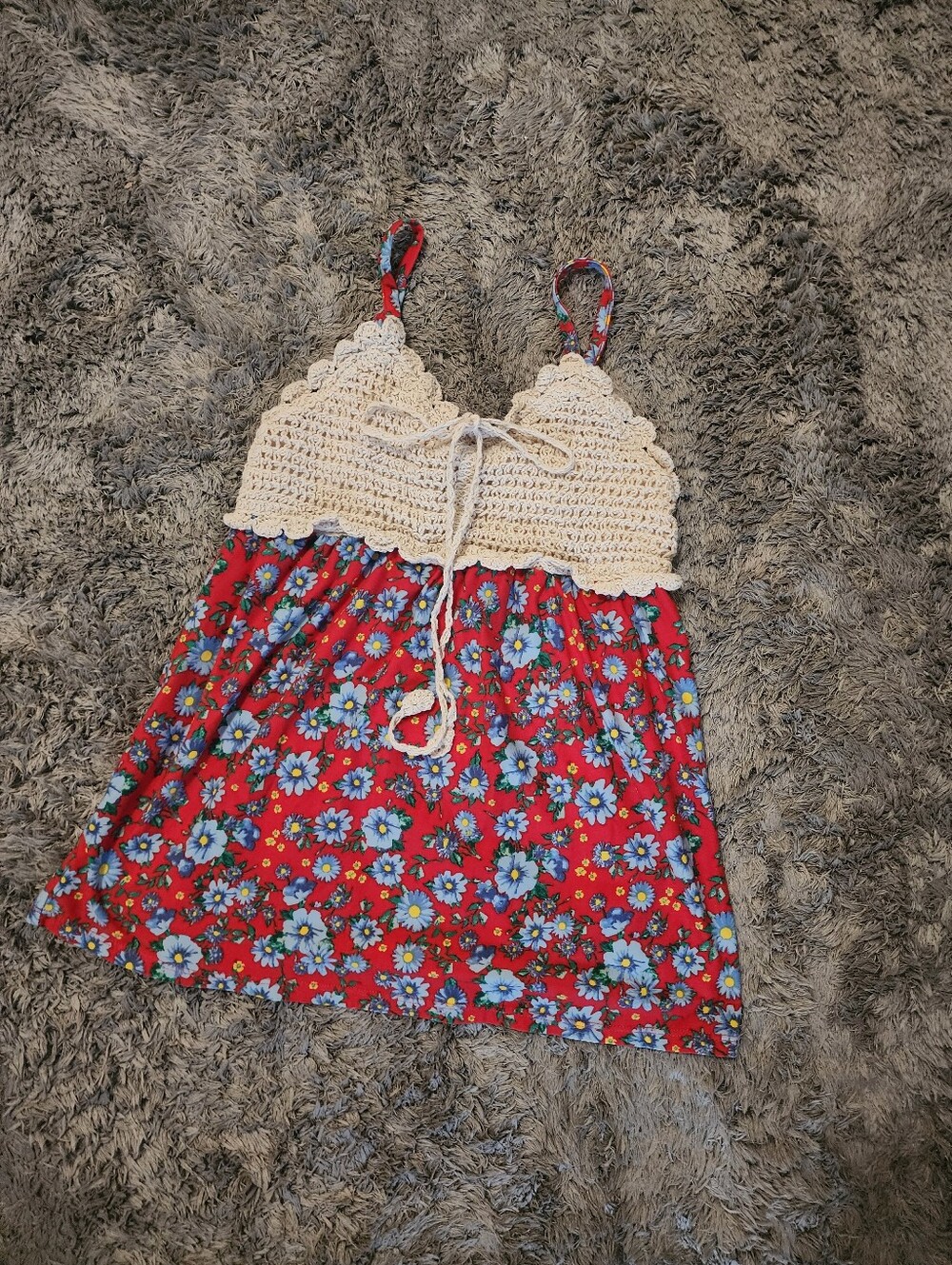 No Boundaries Red Floral Crochet-Top Tank
